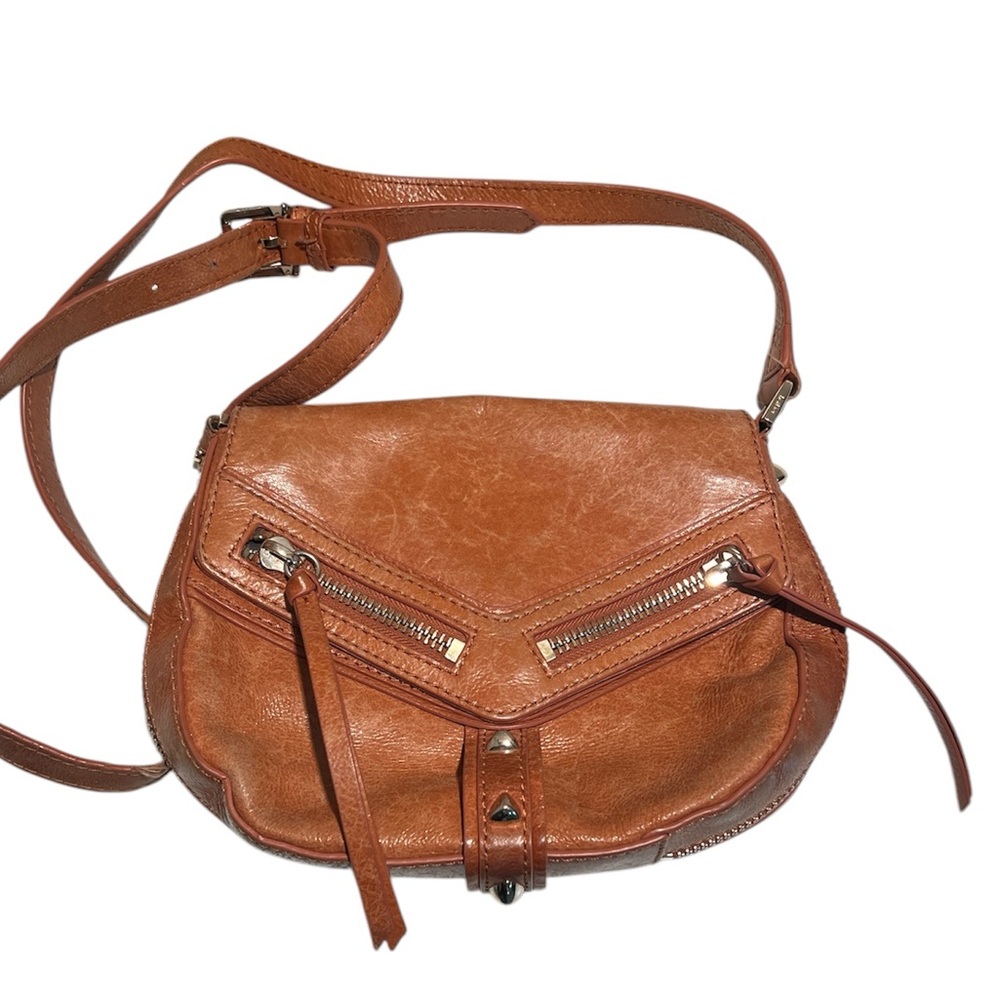 Botkier Leather Tan Crossbody Handbag Purse With Rock Studds/Gold Beige